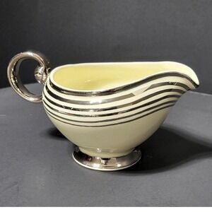 VTG Taylor Smith Taylor Creamer Art Deco Silver‎ Platinum Stripes Cream